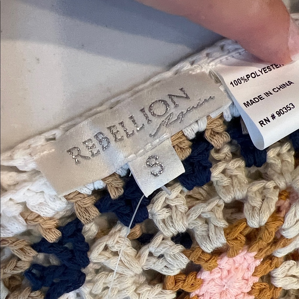 Rebellion Crochet Fringe Top - Black, White, Tan - Picture 5 of 5